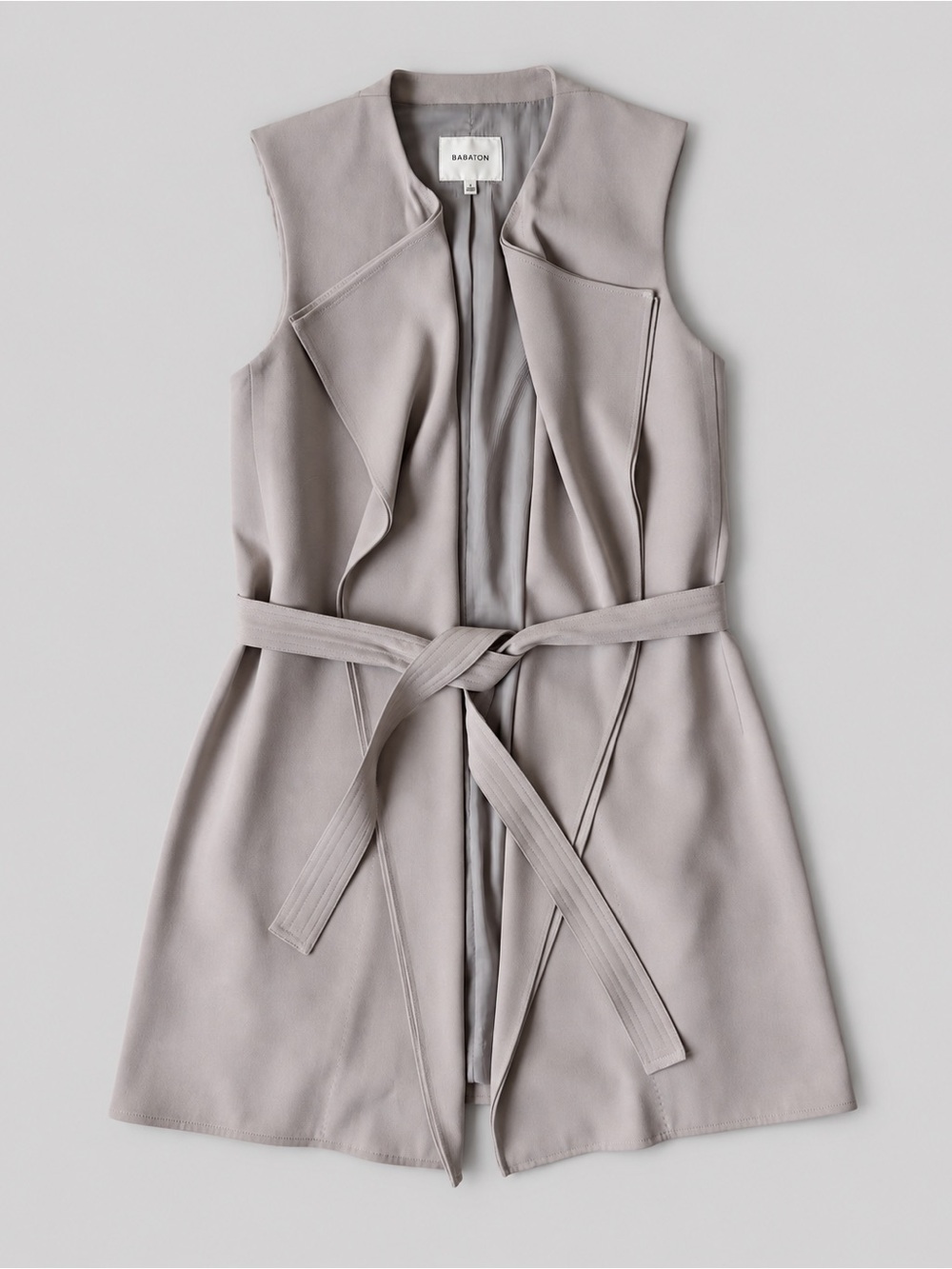 Babaton Aritzia Woman Beige Sleeveless Duster Belt Long Vest SMALL Minimal Chic